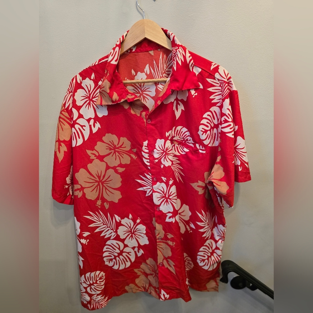 Vibrant Red Floral Men's Casual Shirt